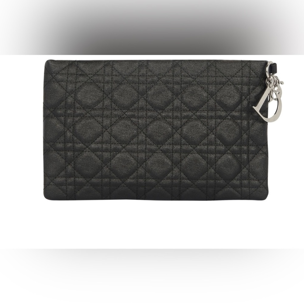 Dior Black Leather Clutch with Silver Zipper